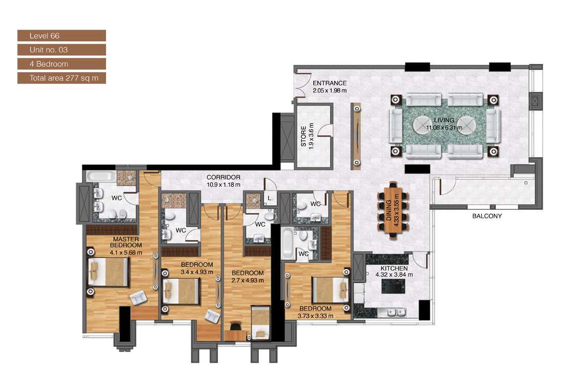 Level-66,Unit-no-3-,4-Bedroom-,Size-277-Sq m